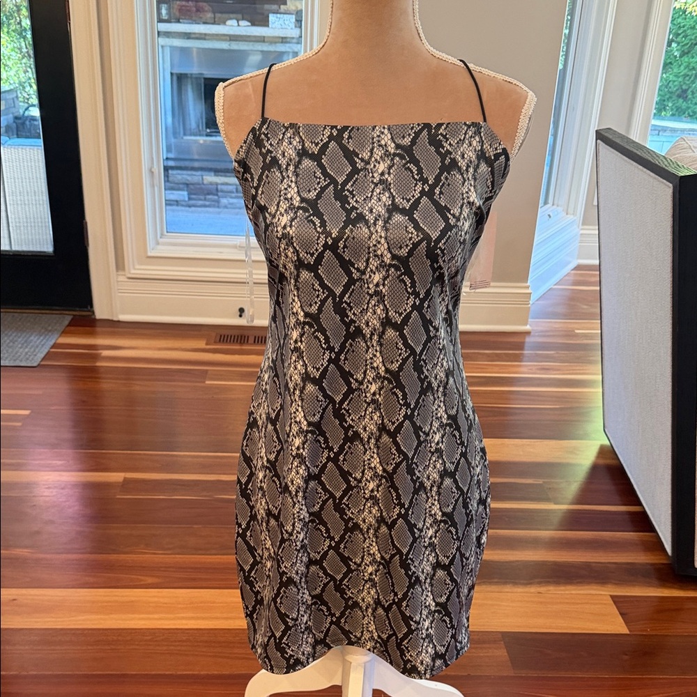 Inspired Hearts Black & White Snake-Print Slip Mini Dress